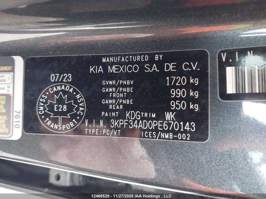 2023 Kia Forte Ex/Ex Premium/Ex+/Gt-Line VIN: 3KPF34AD0PE670143 Lot: 12468520