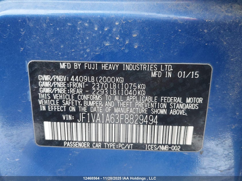 JF1VA1A63F8829494 2015 SUBARU WRX photo no. 9