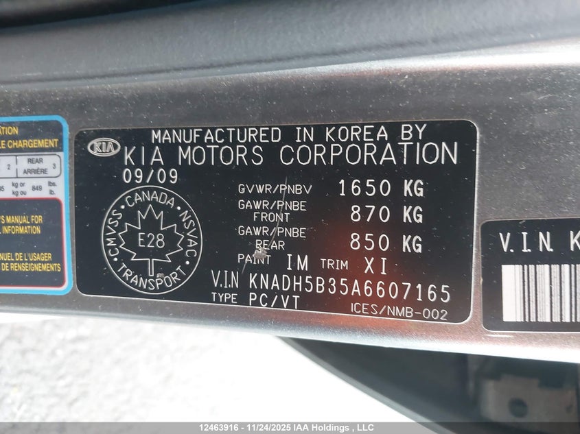 2010 Kia Rio5 Ex/Ex-Convenience/Ex-Sport VIN: KNADH5B35A6607165 Lot: 12463916X