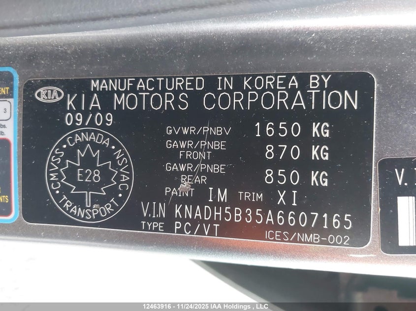 2010 Kia Rio5 Ex/Ex-Convenience/Ex-Sport VIN: KNADH5B35A6607165 Lot: 12463916X