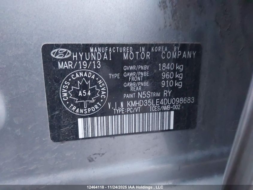 2013 Hyundai Elantra Gt Gls VIN: KMHD35LE4DU098683 Lot: 12464118X