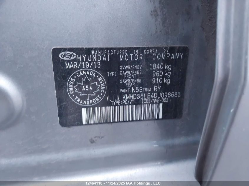 2013 Hyundai Elantra Gt Gls VIN: KMHD35LE4DU098683 Lot: 12464118X