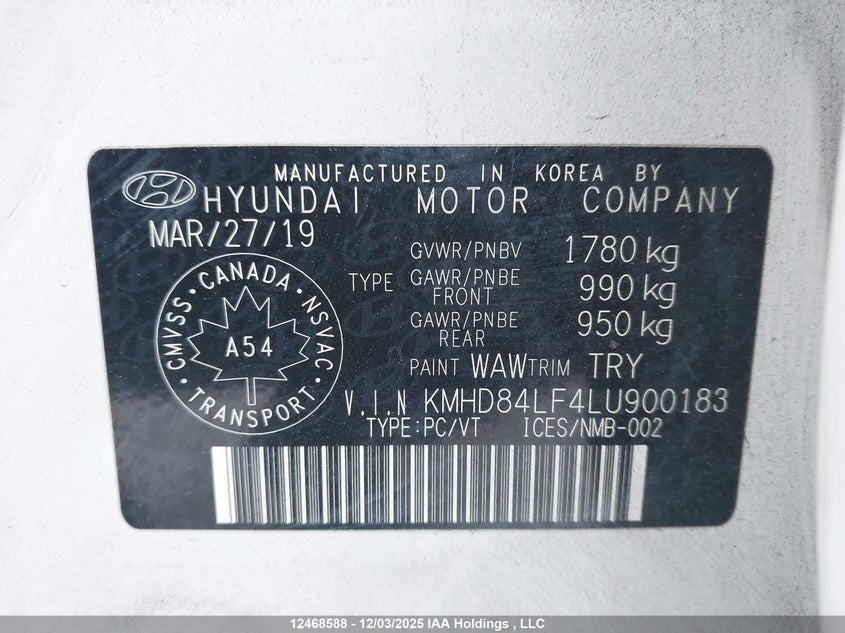 KMHD84LF4LU900183 2020 HYUNDAI ELANTRA photo no. 9