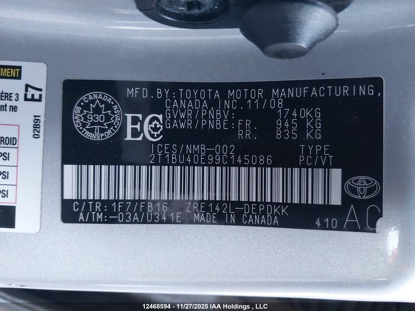 2T1BU40E99C145086 2009 TOYOTA COROLLA photo no. 9