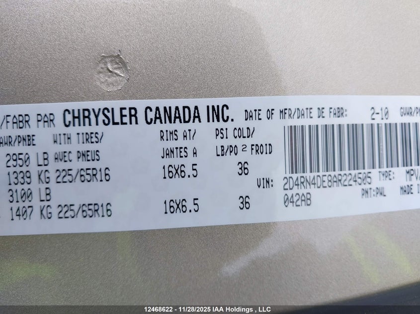 2D4RN4DE8AR224505 2010 DODGE CARAVAN photo no. 9