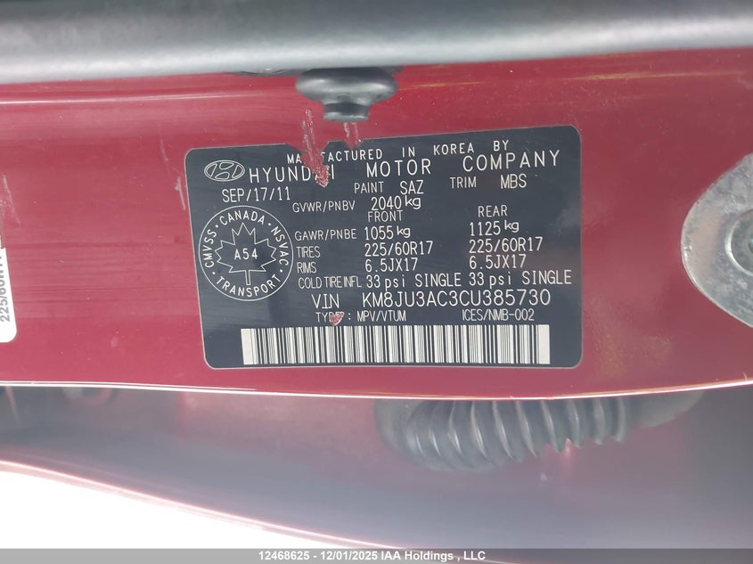 KM8JU3AC3CU385730 2012 HYUNDAI TUCSON photo no. 9