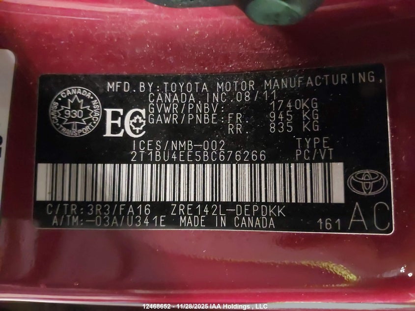 2T1BU4EE5BC676266 2011 TOYOTA COROLLA photo no. 19