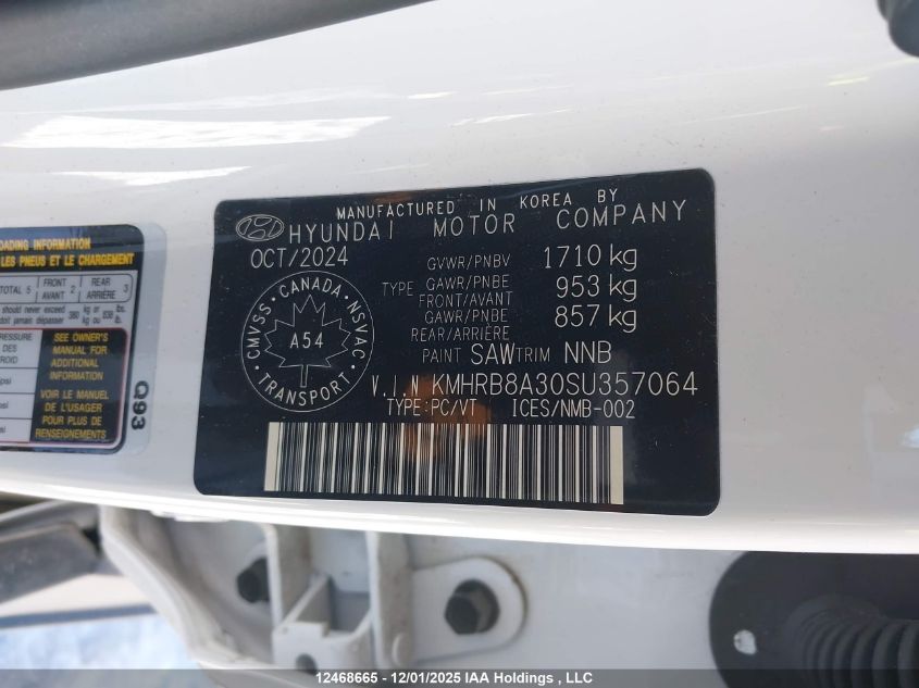 2025 Hyundai Venue Se VIN: KMHRB8A30SU357064 Lot: 12468665