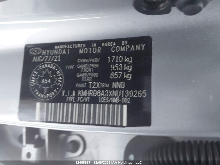 KMHRB8A3XNU139265 2022 HYUNDAI VENUE photo no. 9