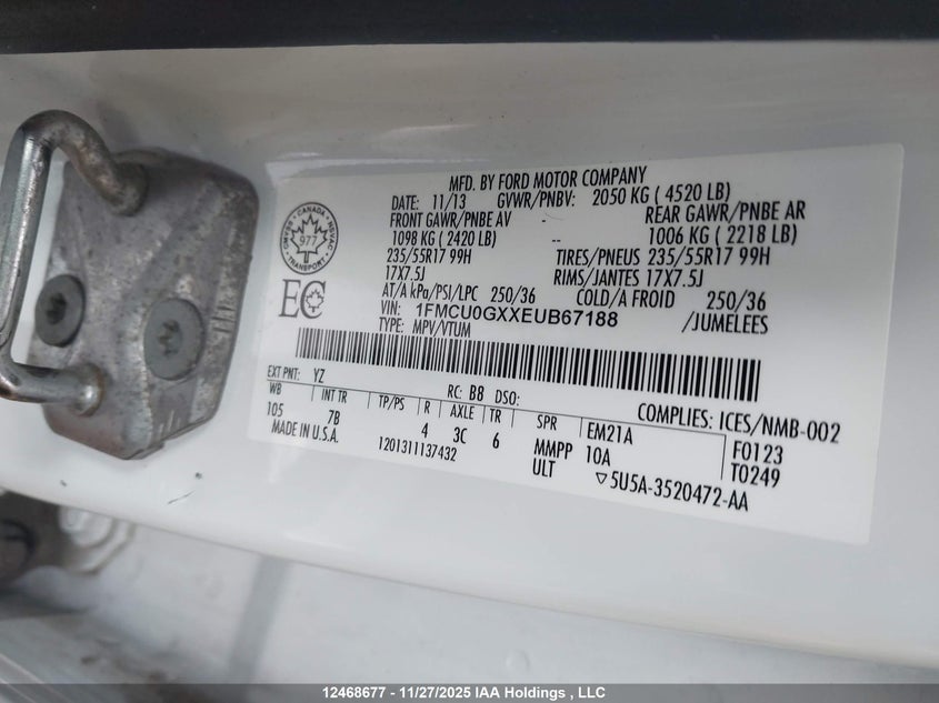 1FMCU0GXXEUB67188 2014 FORD ESCAPE photo no. 9