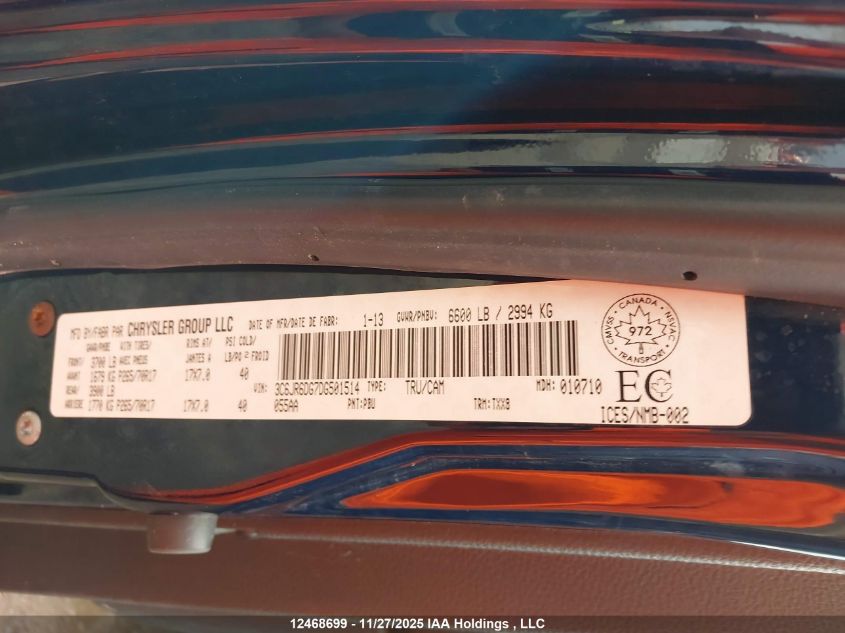 2013 Ram 1500 St VIN: 3C6JR6DG7DG501514 Lot: 12468699