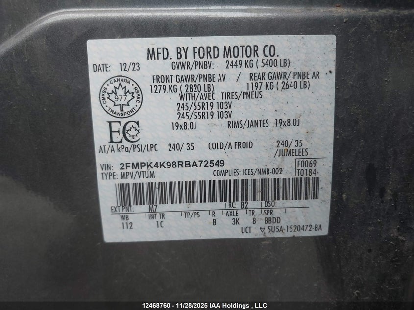 2FMPK4K98RBA72549 2024 FORD EDGE photo no. 19