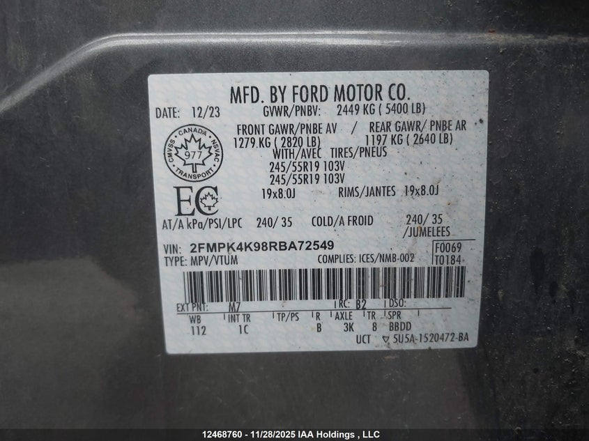 2FMPK4K98RBA72549 2024 FORD EDGE photo no. 9