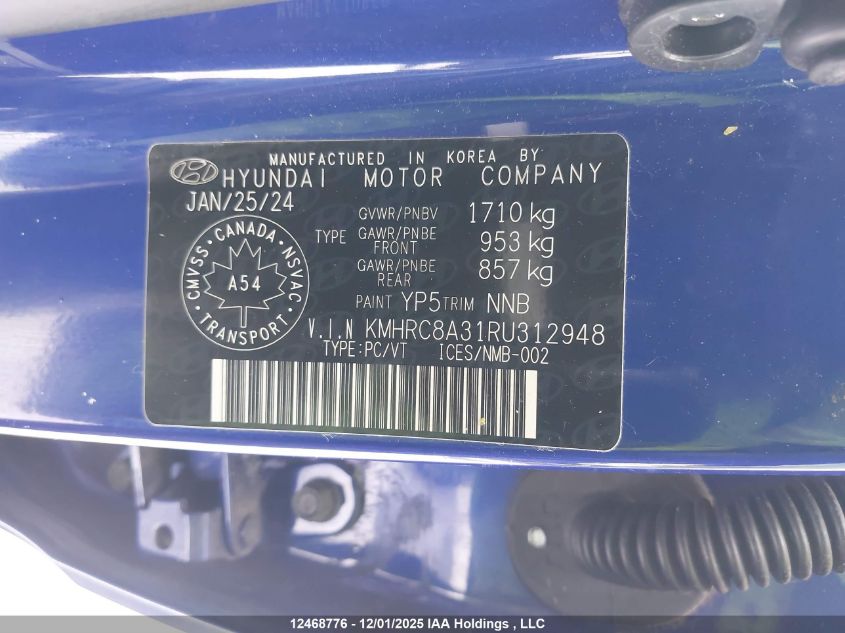 2024 Hyundai Venue Sel/Limited VIN: KMHRC8A31RU312948 Lot: 12468776