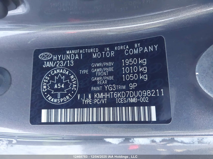 KMHHT6KD7DU098211 2013 HYUNDAI GENESIS photo no. 9