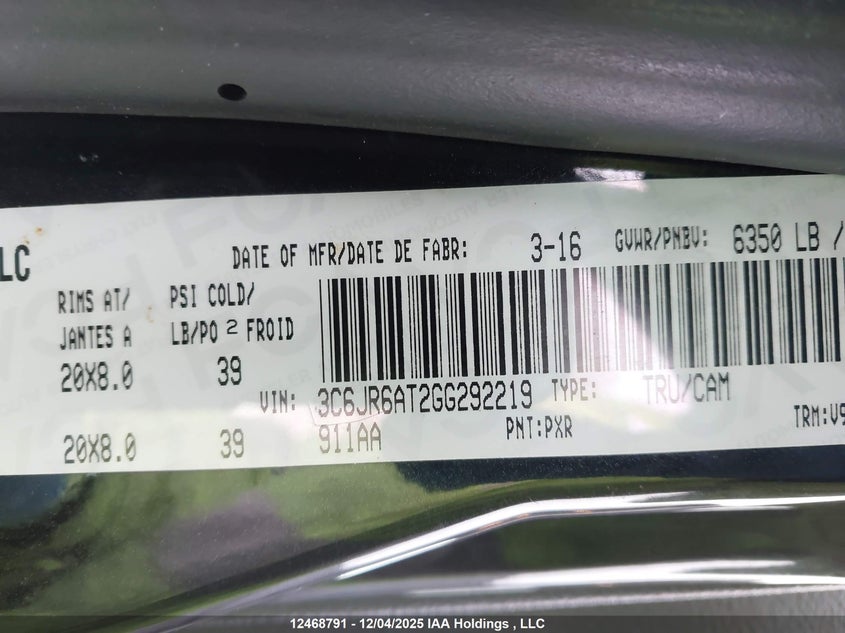 3C6JR6AT2GG292219 2016 RAM 1500 photo no. 9