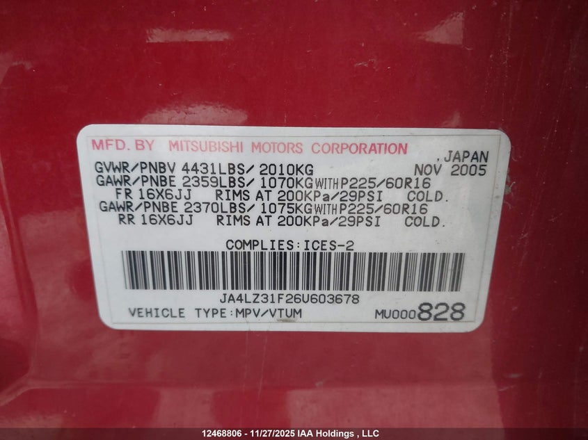 JA4LZ31F26U603678 2006 MITSUBISHI OUTLANDER photo no. 9