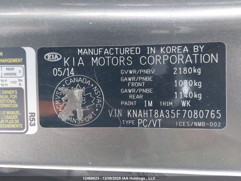 2015 Kia Rondo VIN: KNAHT8A35F7080765 Lot: 12468823