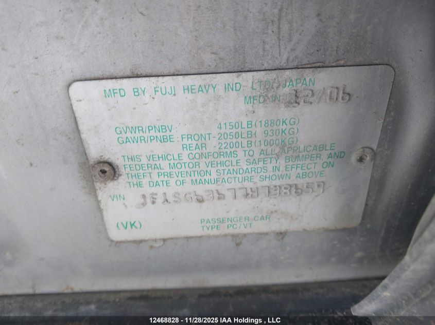 2007 Subaru Forester 2.5X/Sports 2.5X VIN: JF1SG63677H738659 Lot: 12468828