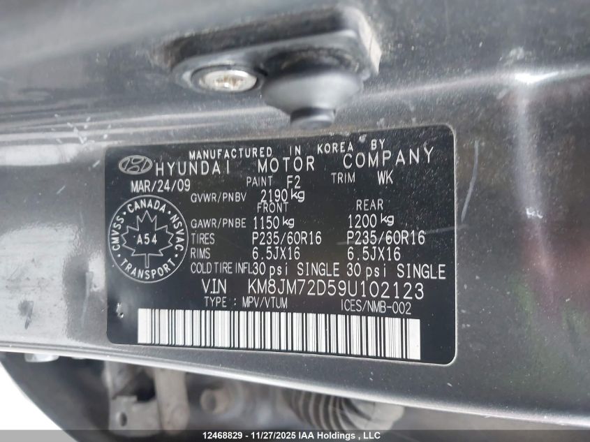 2009 Hyundai Tucson Gls VIN: KM8JM72D59U102123 Lot: 12468829