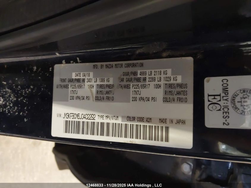 2018 Mazda Cx-5 Gs VIN: JM3KFBCM6J0402292 Lot: 12468833