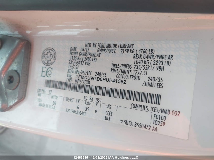 1FMCU9GD0HUE41562 2017 FORD ESCAPE photo no. 9