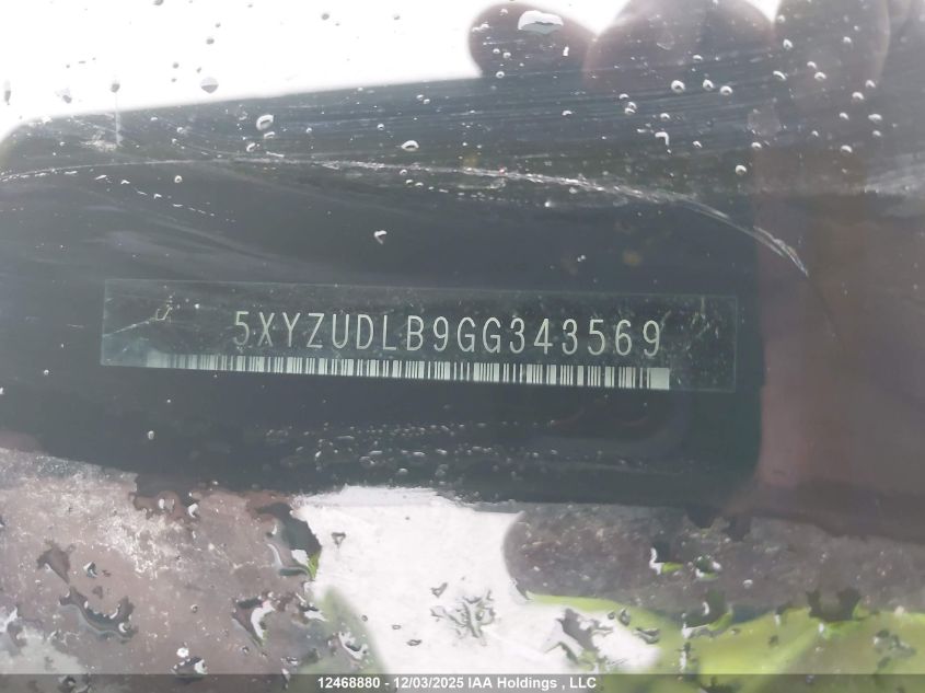 2016 Hyundai Santa Fe VIN: 5XYZUDLB9GG343569 Lot: 12468880