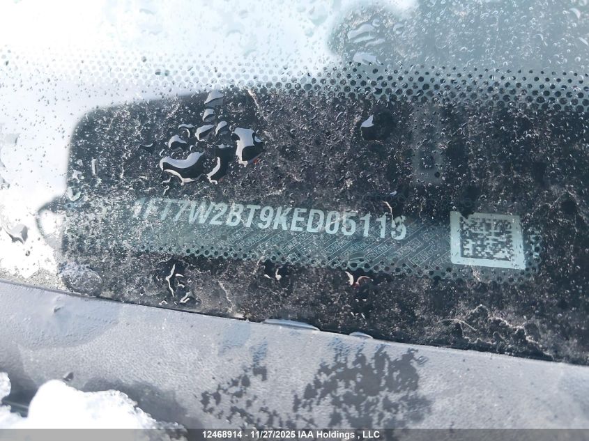 2019 Ford F250 Super Duty VIN: 1FT7W2BT9KED05115 Lot: 12468914