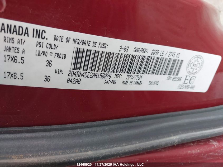 2010 Dodge Caravan Grand Crew VIN: 2D4RN4DE2AR158078 Lot: 12468920