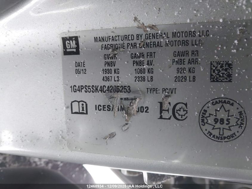 2012 Buick Verano VIN: 1G4PS5SK4C4205253 Lot: 12468934