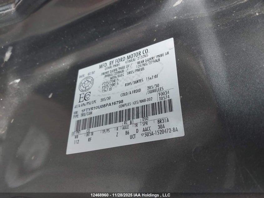 1FTYR10U08PA16798 2008 FORD RANGER photo no. 9