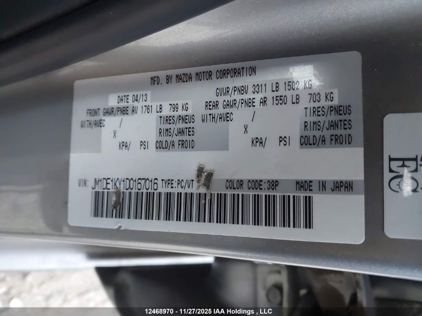 2013 Mazda Mazda2 VIN: JM1DE1KY1D0167016 Lot: 12468970