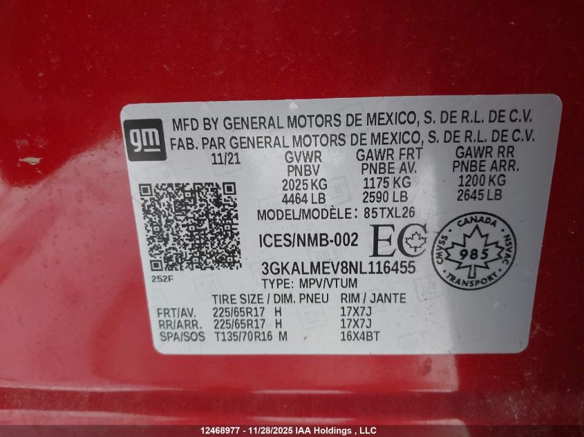 2022 GMC Terrain Sle VIN: 3GKALMEV8NL116455 Lot: 12468977