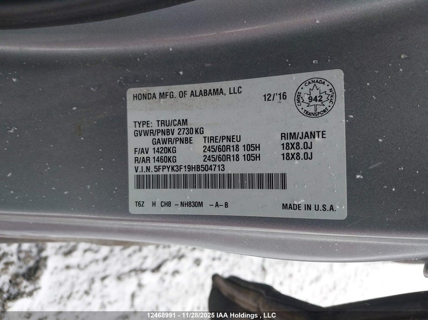 5FPYK3F19HB504713 2017 HONDA RIDGELINE photo no. 18