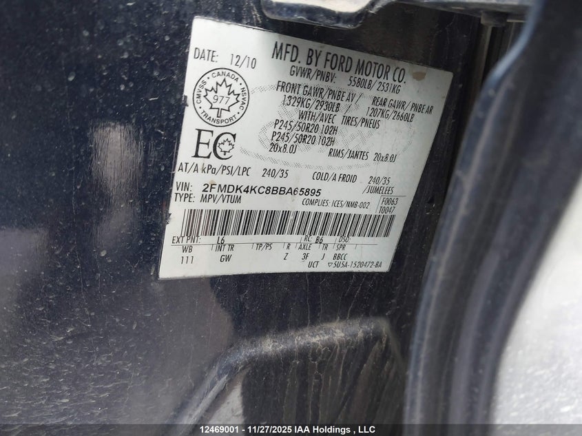 2FMDK4KC8BBA65895 2011 FORD EDGE photo no. 9
