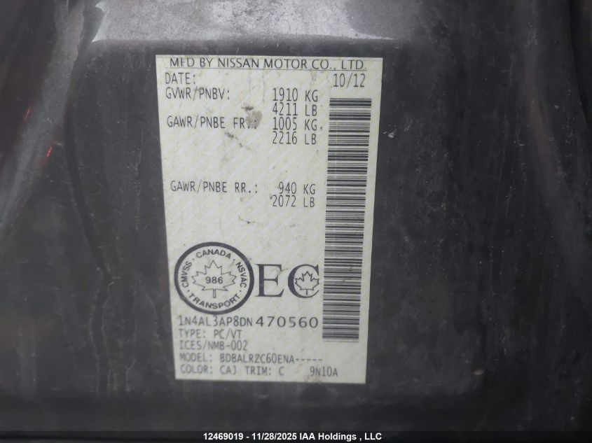 2013 Nissan Altima VIN: 1N4AL3AP8DN470560 Lot: 12469019