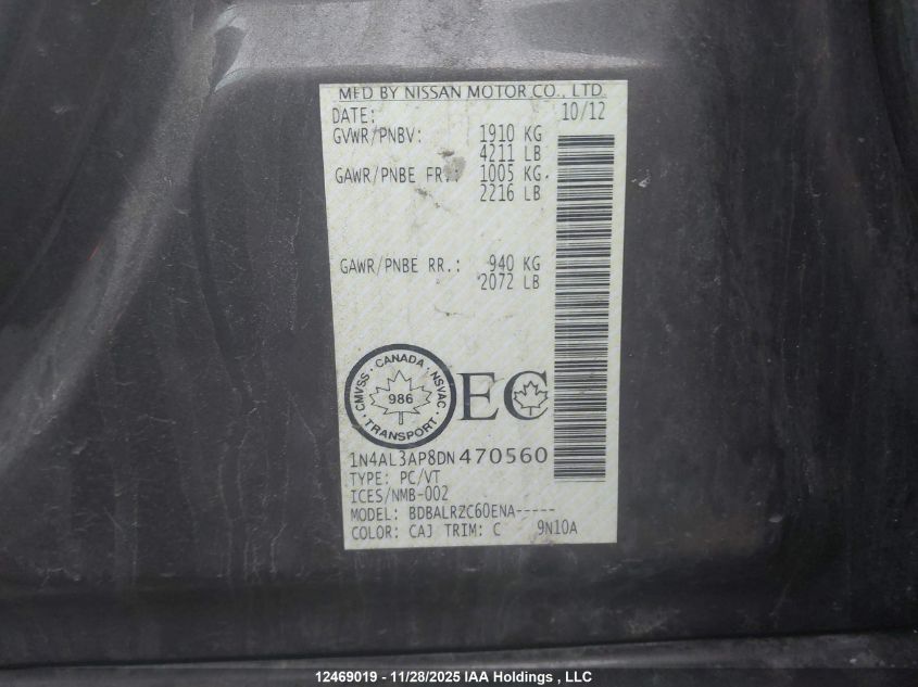 2013 Nissan Altima VIN: 1N4AL3AP8DN470560 Lot: 12469019