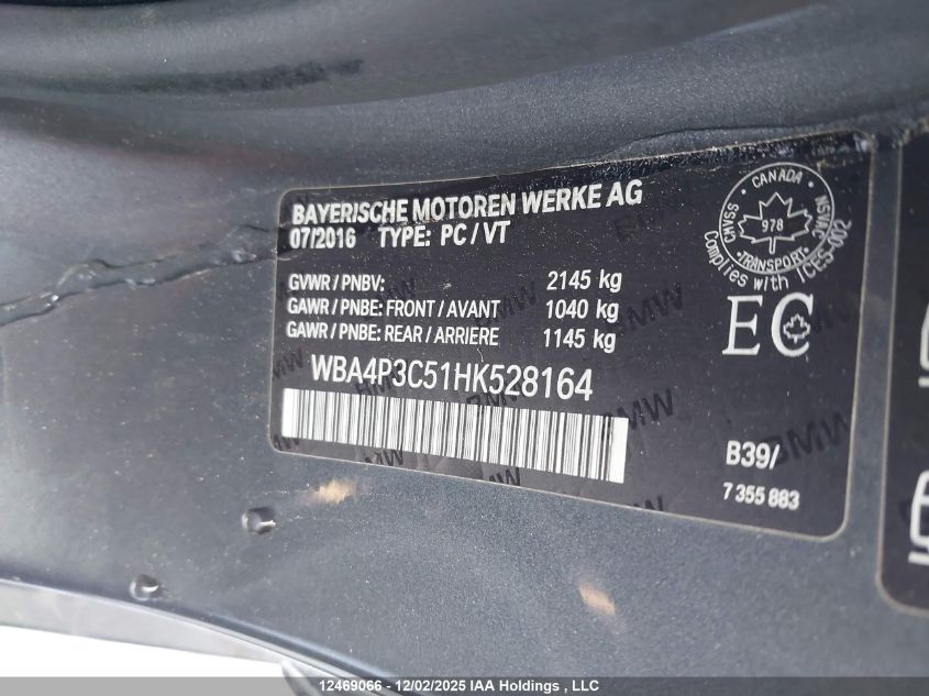2017 BMW 440I xDrive VIN: WBA4P3C51HK528164 Lot: 12469066