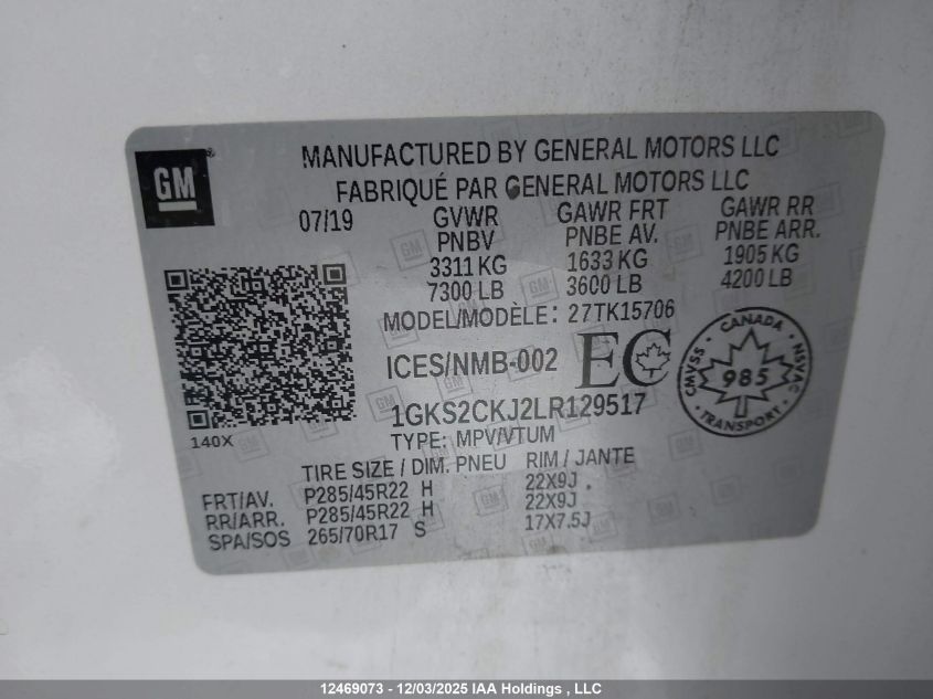 2020 GMC Yukon Denali Denali VIN: 1GKS2CKJ2LR129517 Lot: 12469073