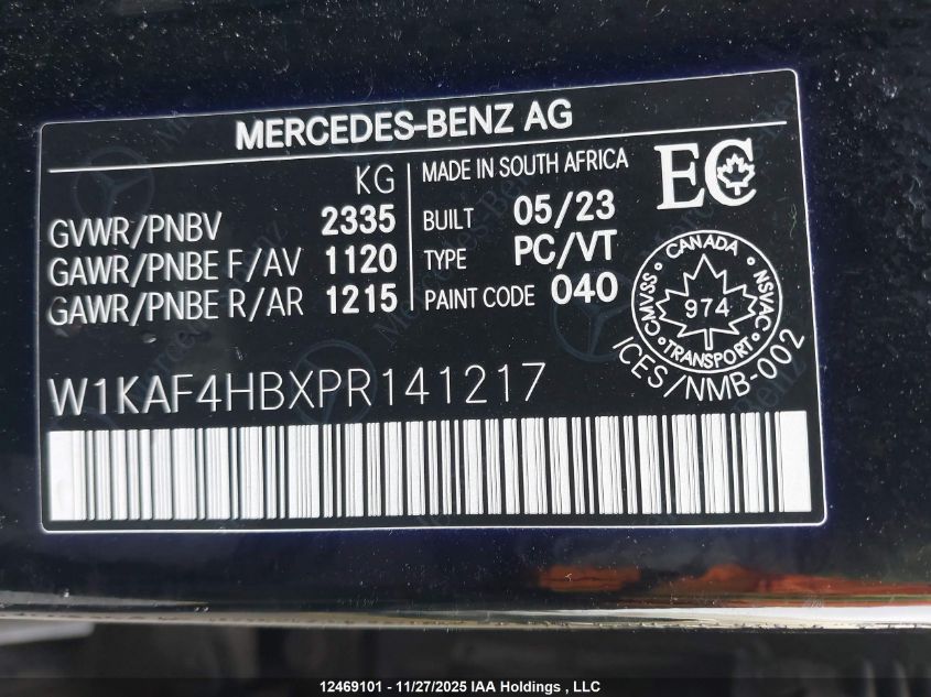 2023 Mercedes-Benz C 300 4Matic VIN: W1KAF4HBXPR141217 Lot: 12469101