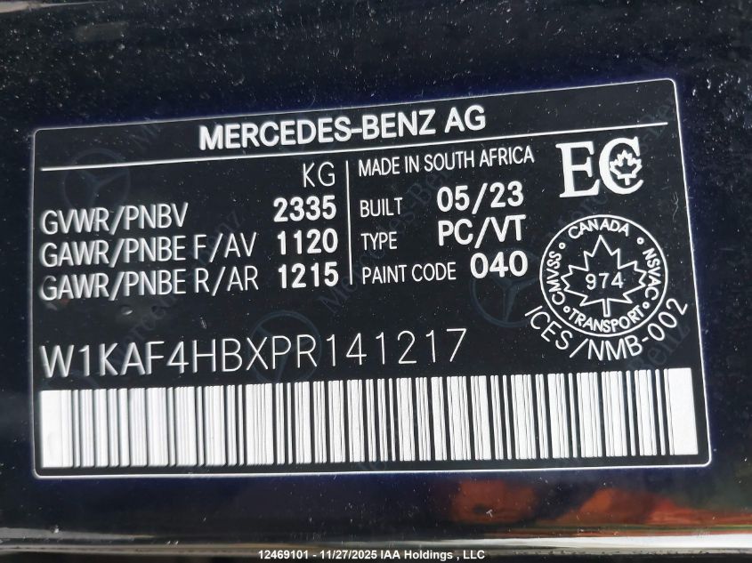 2023 Mercedes-Benz C 300 4Matic VIN: W1KAF4HBXPR141217 Lot: 12469101