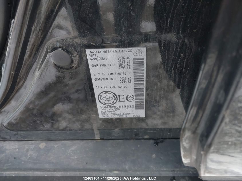 2015 Nissan Rogue S/Sv VIN: 5N1AT2MT9FC833312 Lot: 12469104