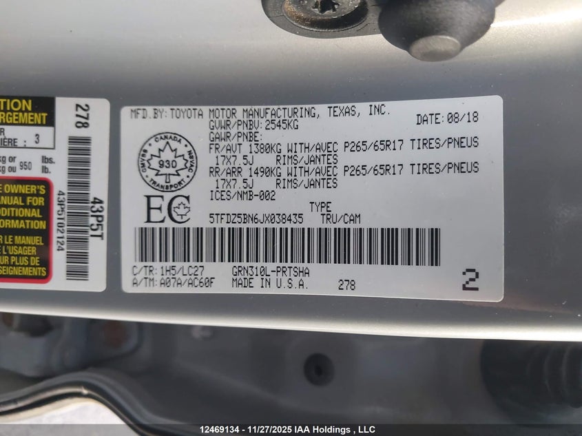 2018 Toyota Tacoma Sr5 VIN: 5TFDZ5BN6JX038435 Lot: 12469134