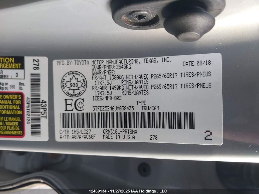 2018 Toyota Tacoma Sr5 VIN: 5TFDZ5BN6JX038435 Lot: 12469134