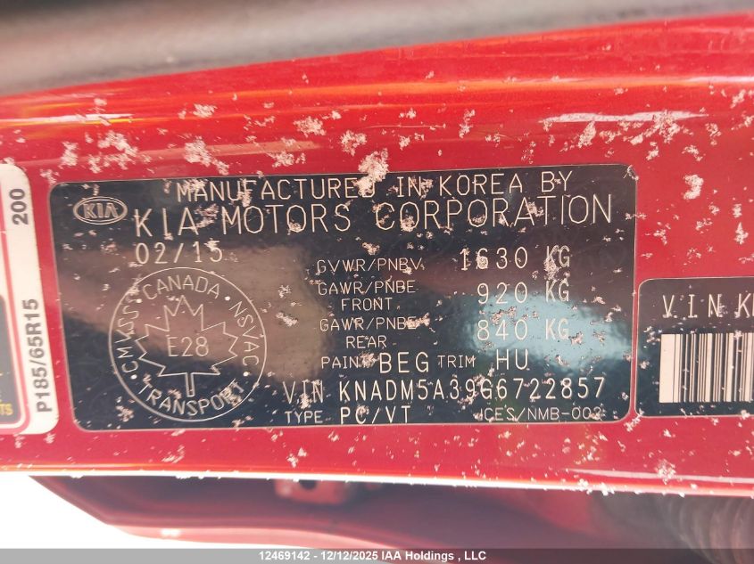 2016 Kia Rio Ex/Ex+ W/Sunroof/Lx/Lx+/Lx+ Eco/Sx VIN: KNADM5A39G6722857 Lot: 12469142