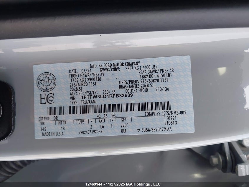 1FTFW3LD1RFB33689 2024 FORD F-150 photo no. 9