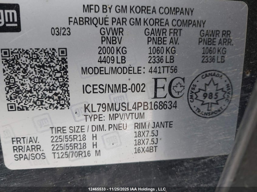 2023 Chevrolet Trailblazer Rs VIN: KL79MUSL4PB168634 Lot: 12465533X