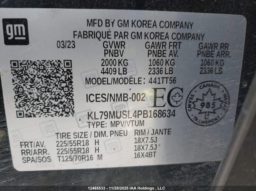 2023 Chevrolet Trailblazer Rs VIN: KL79MUSL4PB168634 Lot: 12465533X