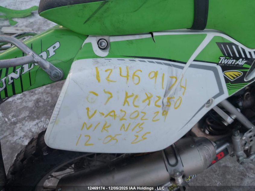 2007 Kawasaki Klx250 H VIN: JKALXMH127DA20229 Lot: 12469174