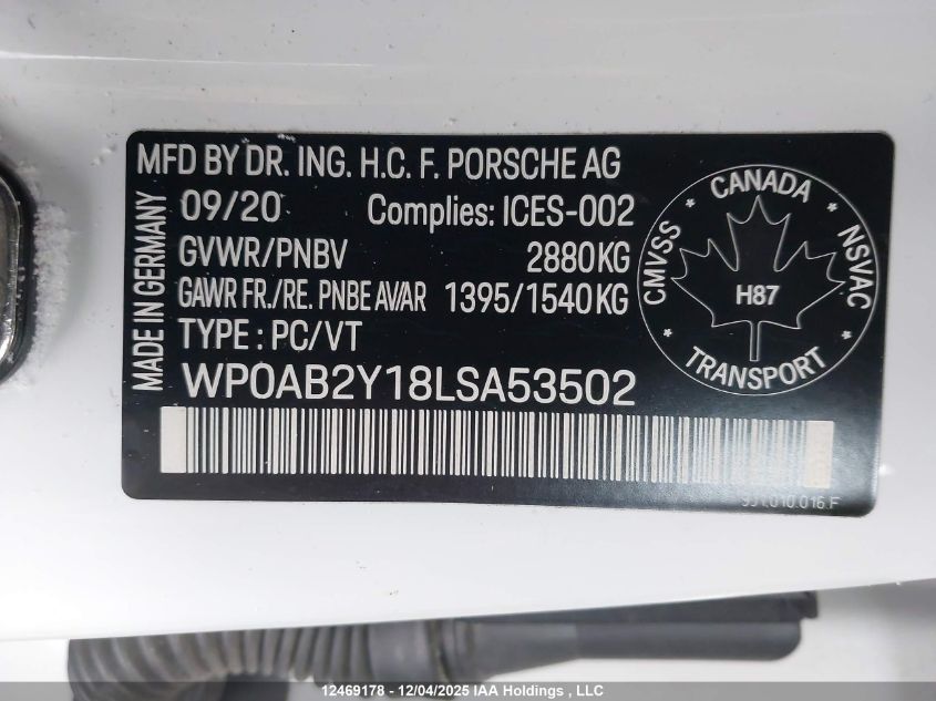 WP0AB2Y18LSA53502 2020 PORSCHE TAYCAN photo no. 9